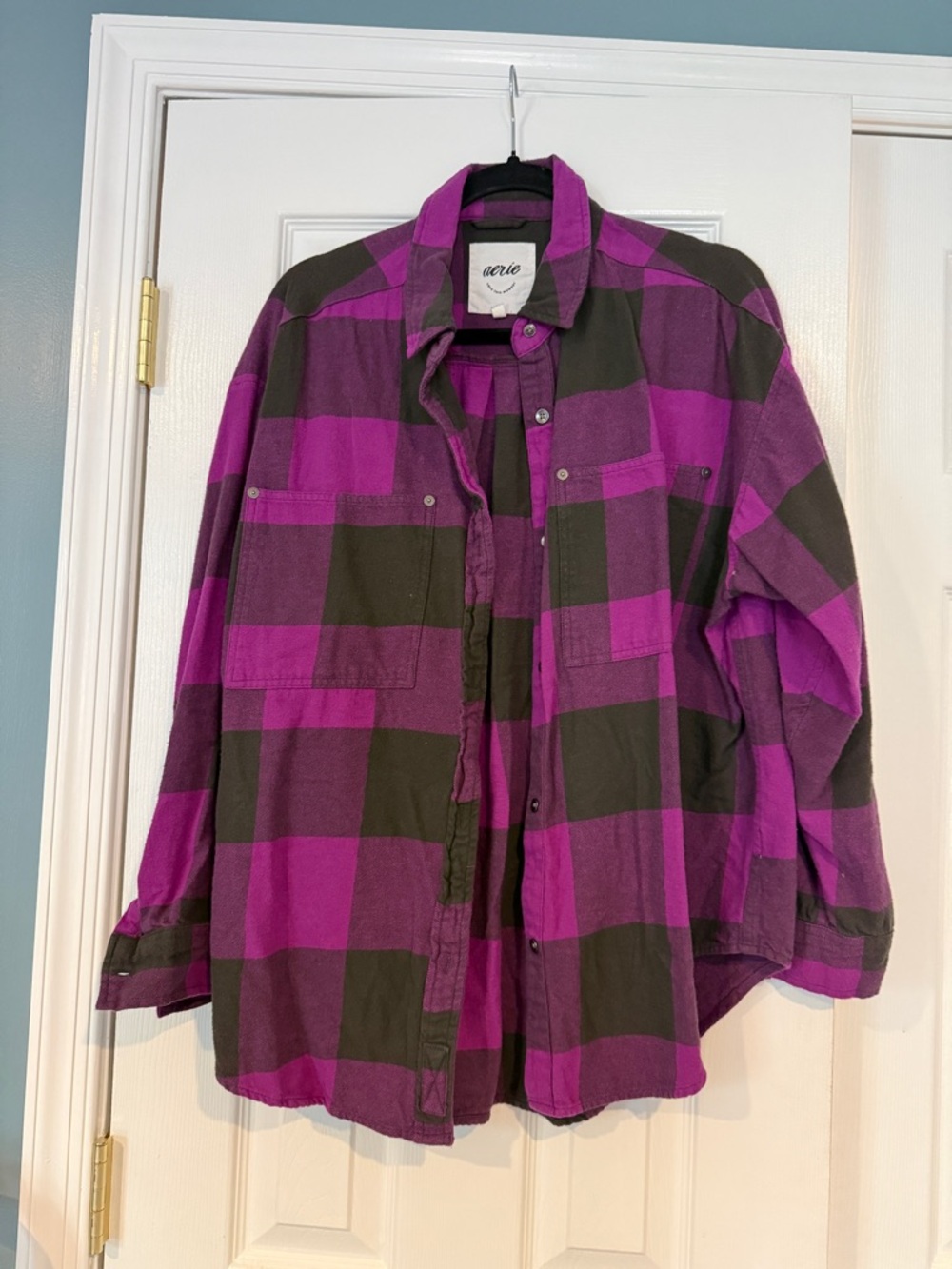 aerie Purple and Dark Green Plaid Button-Down Shirt